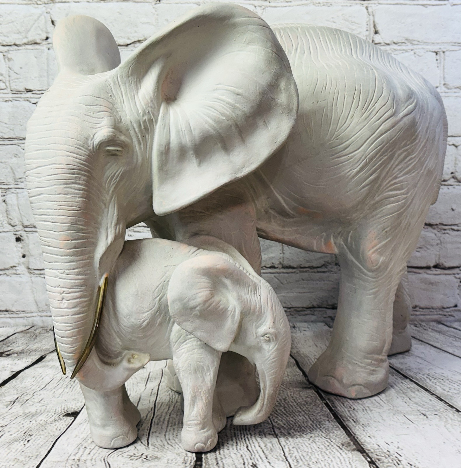 Anne Jo Mother & Baby Elephant Sculpture 15×18 RARE Handmade USA 1980s