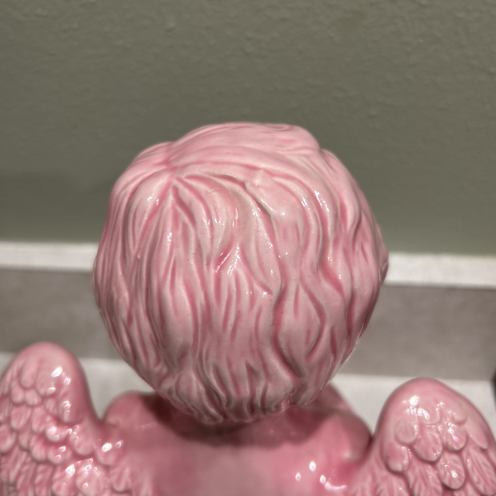 Angel Cherub Figure Kneeling Praying Hands Wings- 10″ Tall- Pink Gloss