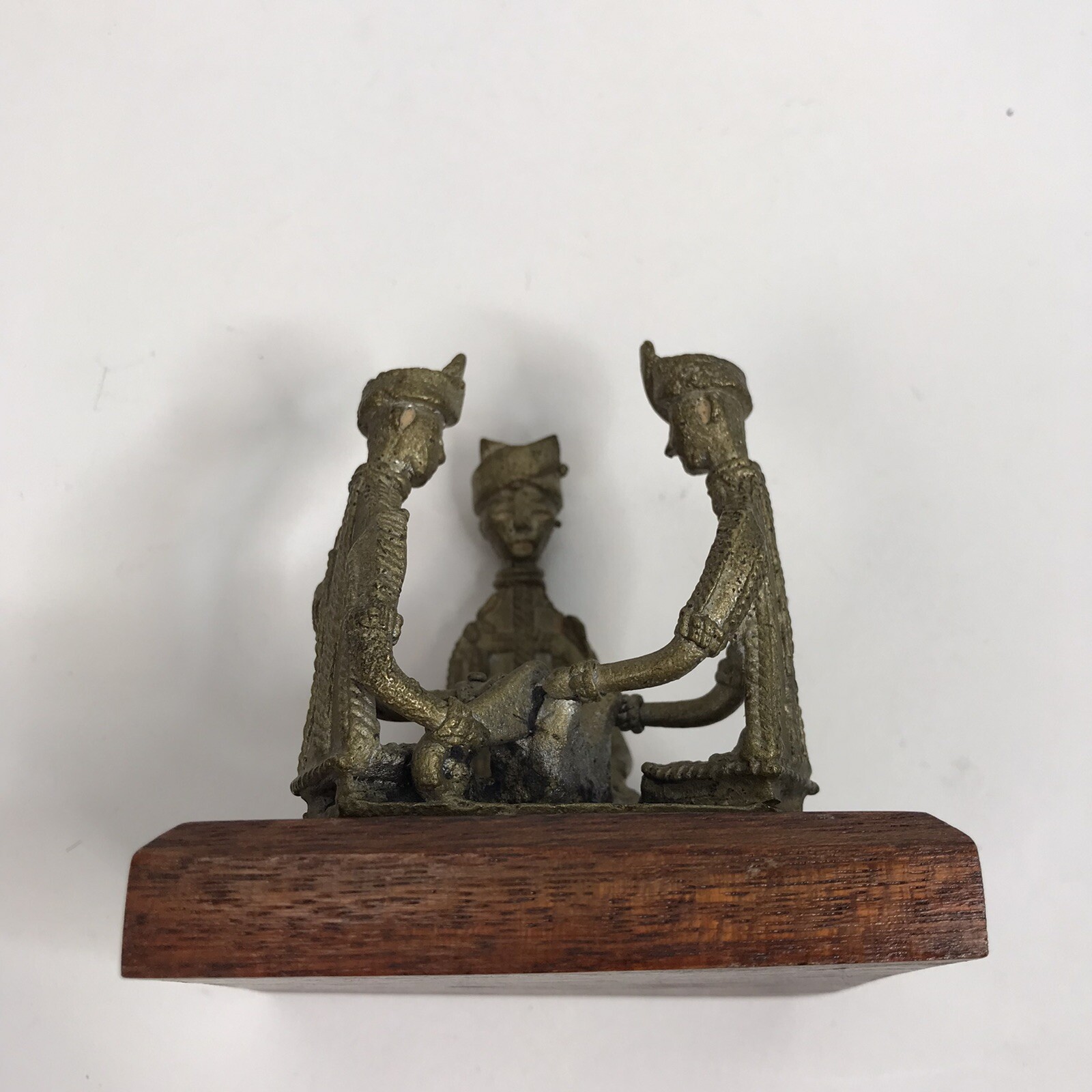 Vintage Tribal Men Tboli Warriors Brass and Wood Figurine