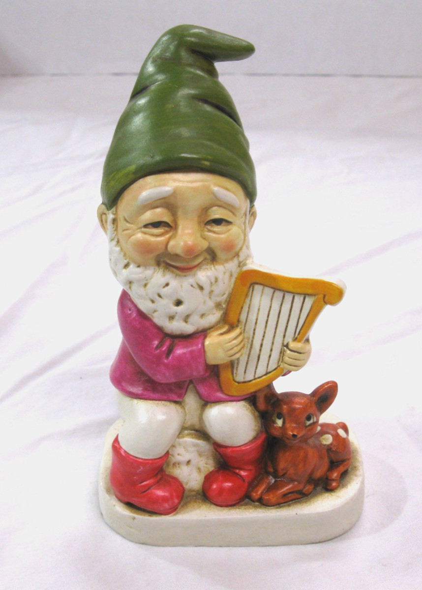 Homeco Vintage Forest Friends Gnome Playing Lyre with Fawn Deer Figurine
