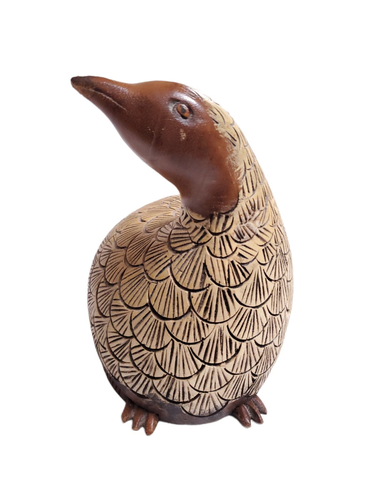 Vintage Hand Carved Wooden Partidge Bird Sculpture 8.5″ x 8″ Thailand Signed