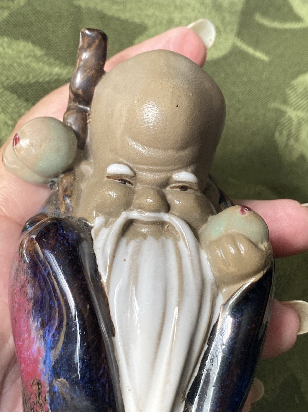 Vtg Adian Sage Wise Man Staff Fruit Figurine Small Glazed Pottery