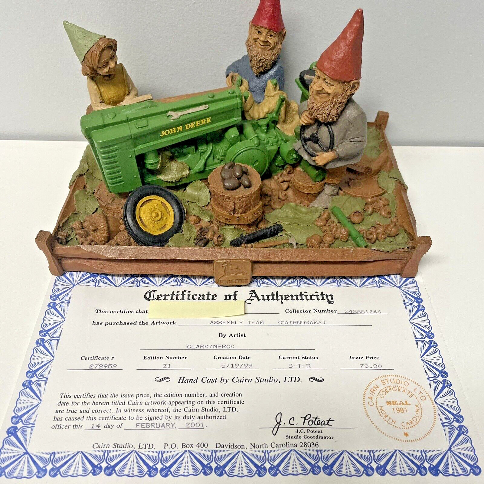 VTG 1999 Tom Clark & Merck John Deere Assembly Team Carinorama Figurine art COA