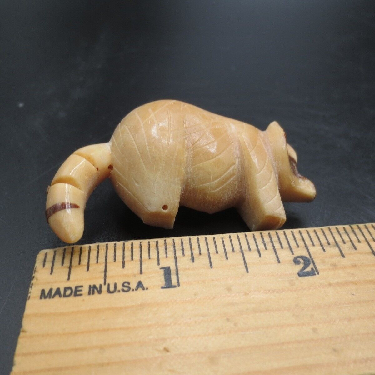 VTG Set of 2 Hand Carved Painted Stone Resin Raccoon Miniature Figurines