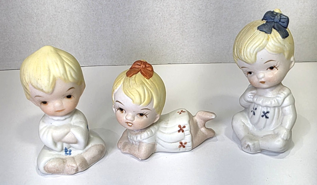 Vintage Meilyn Porcelain Bisque Piano Babies Baby Figurines Set of 3