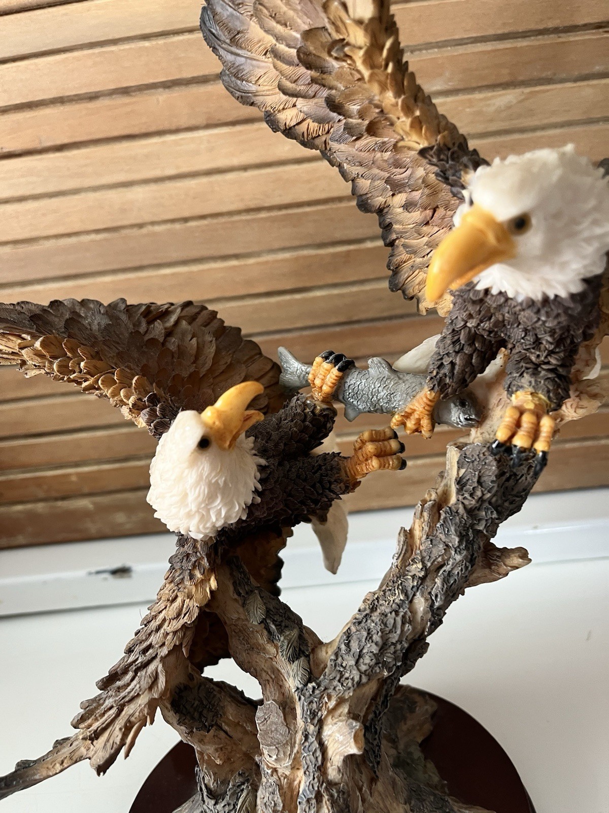 Two Bald Eagles Resin Figurines Fighting One Another 12 Inches