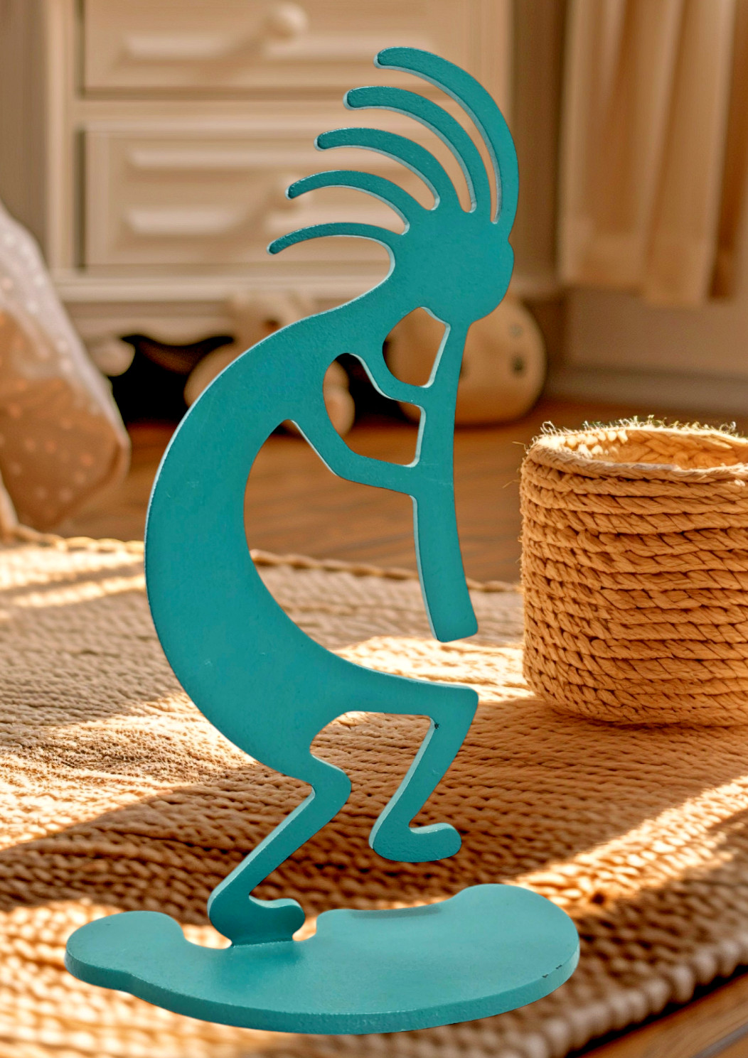 Speckled Green Kokopelli Standing Metal Flute Dancer Music 8″ Figure Statue