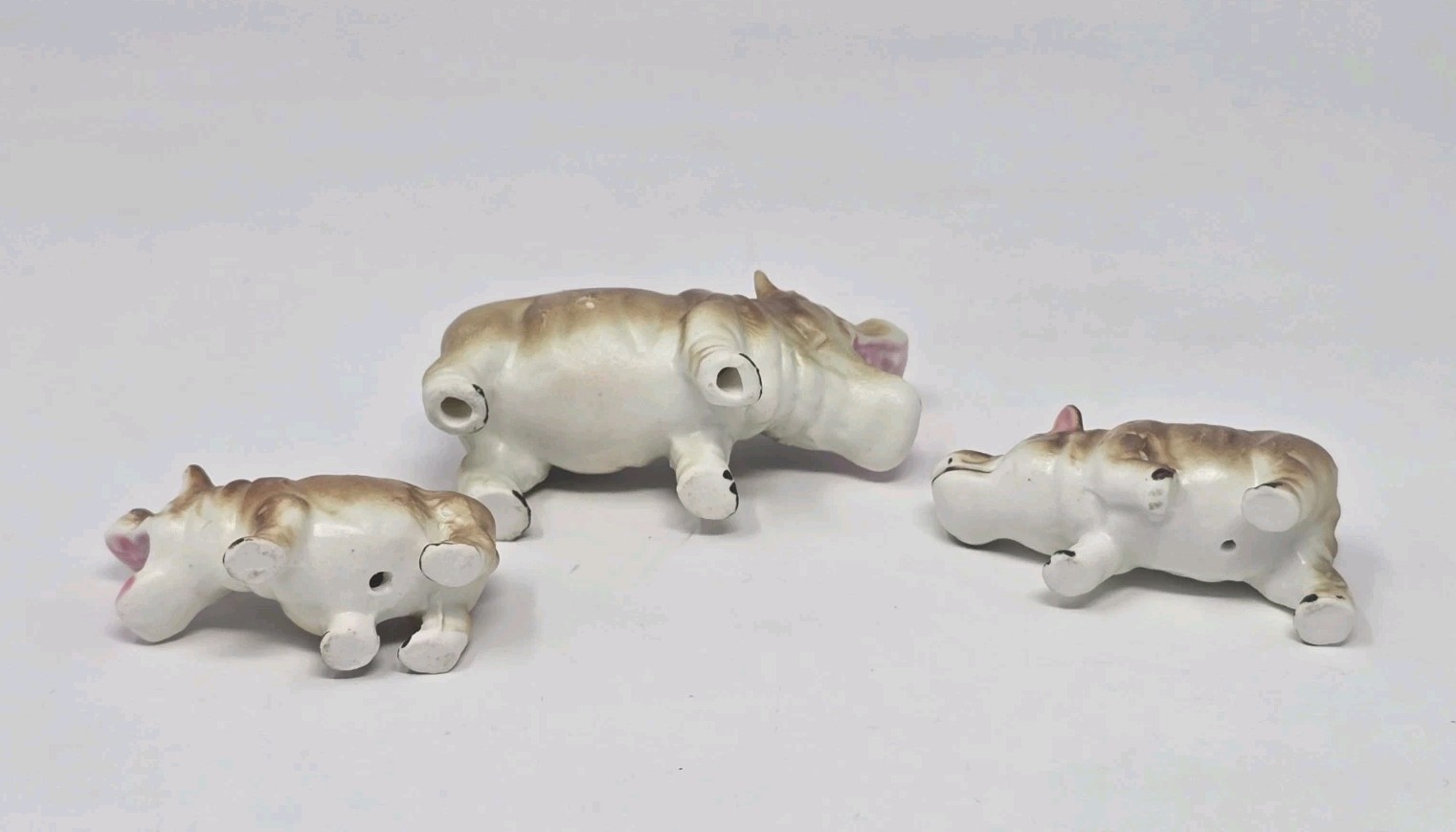 Vintage Hippo Family Miniature Figurines Bone China (Set Of 3)