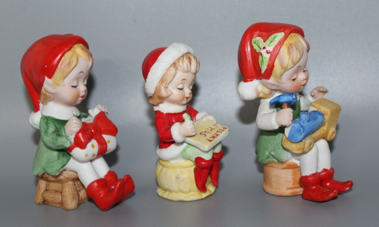 Set of 3 Vintage Christmas Pixie Elf Figurines Taiwan