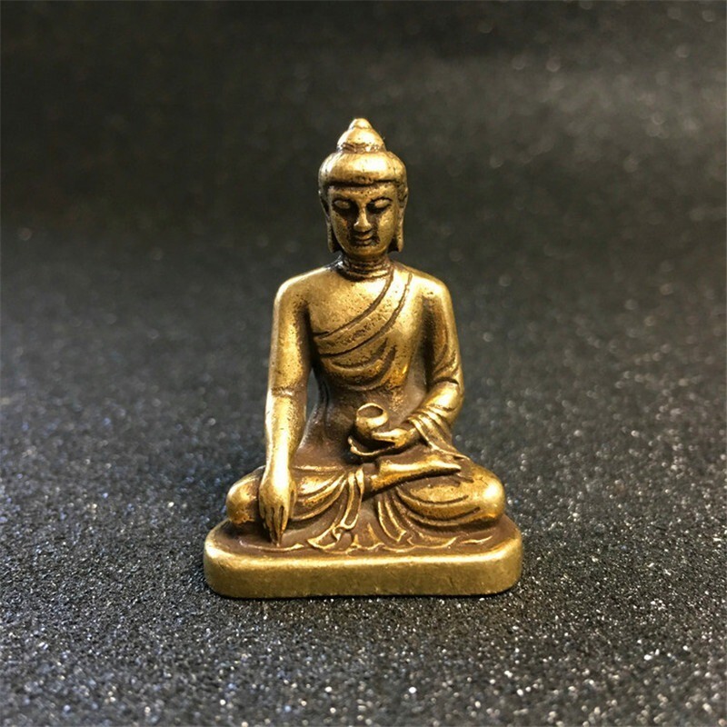 Pure Brass Sakyamuni Buddha Statue Miniature Tea Pet Ornament Lord Buddha Figure