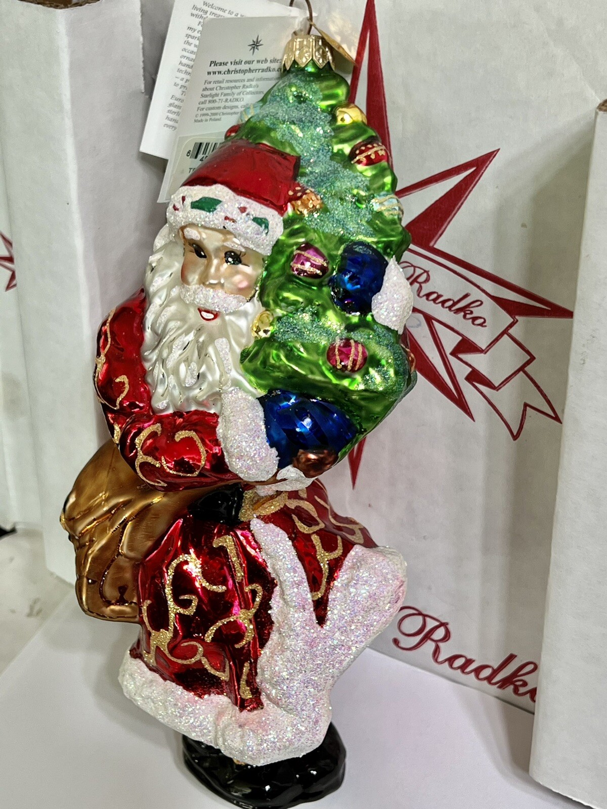 Radko TREE TRIMMIN SANTA Ornament 00-199-0 LARGE 9″ Fir Spruce Tree NWT