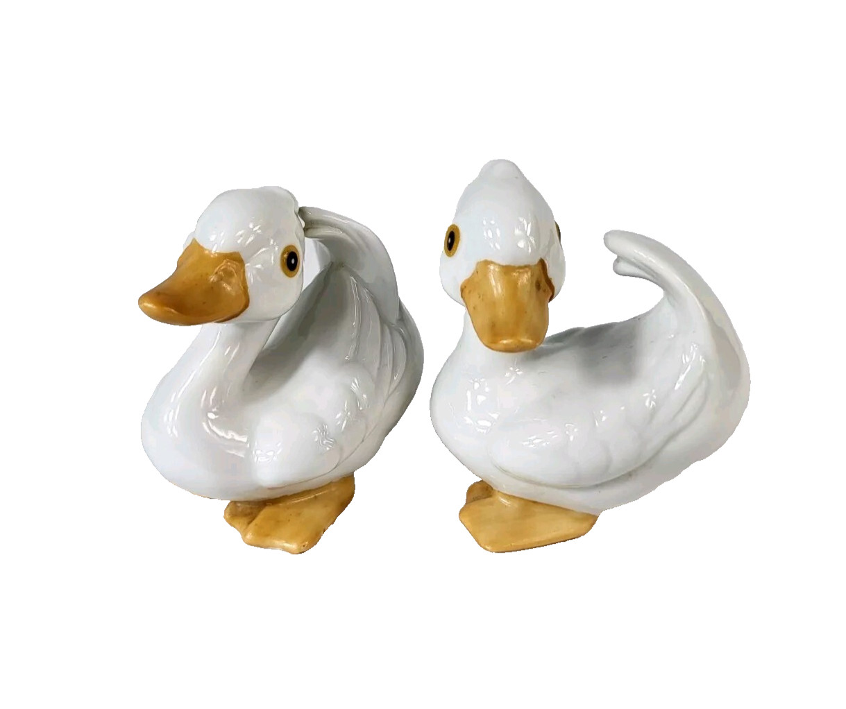 2 Homco Ceramic White Ducks Figurines #1414 Vtg 80s Farm Country Chic Grannycore