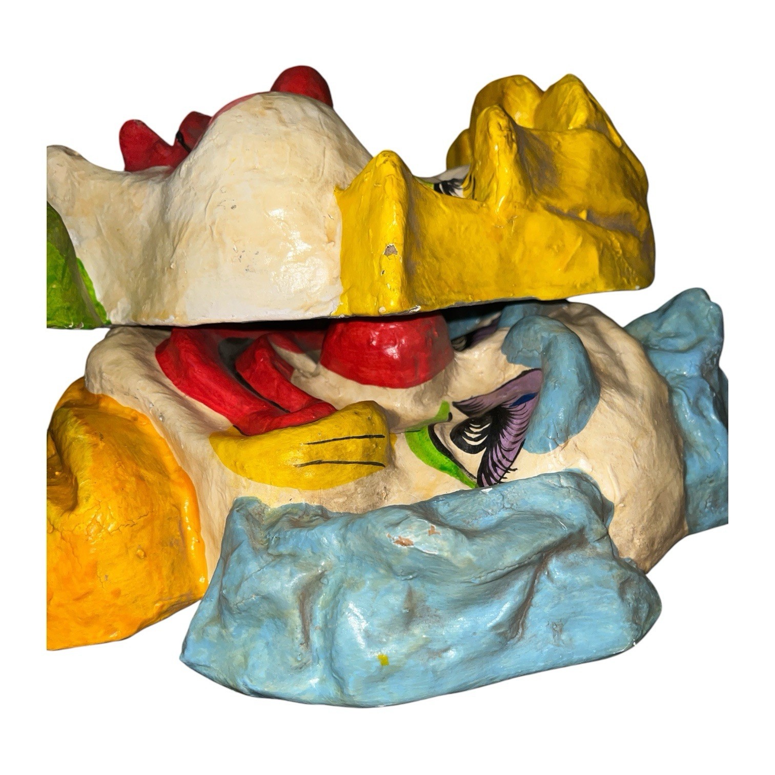 Pair of Large Vintage Papier Mache 3D Clown Figure Carnival Decor Wall Hangings