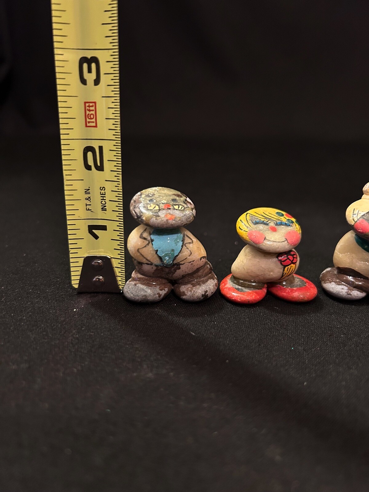 3 Miniature Painted Rock People Family Figurine Folk Art