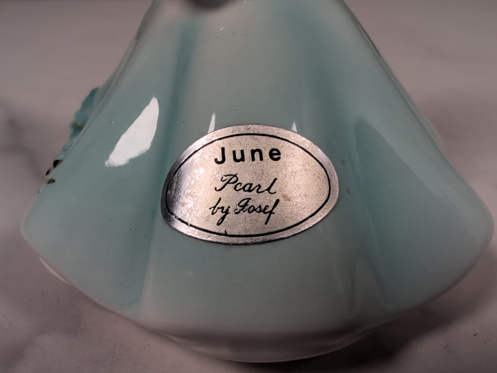 Vintage Josef Originals June Pearl Birthday Girl Blue Dress Porcelain Figurine