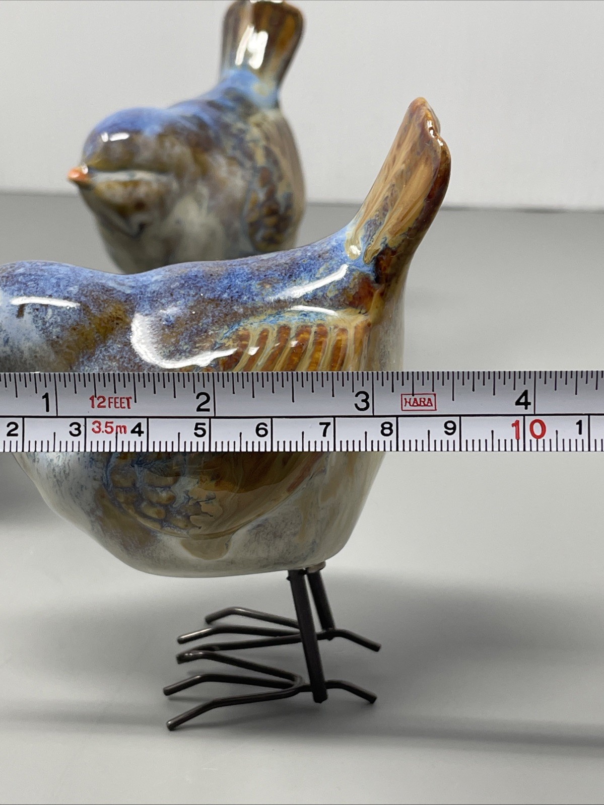 5 Vintage Ceramic Birds Figurine Glossy Finish Metal Legs Garden Decor