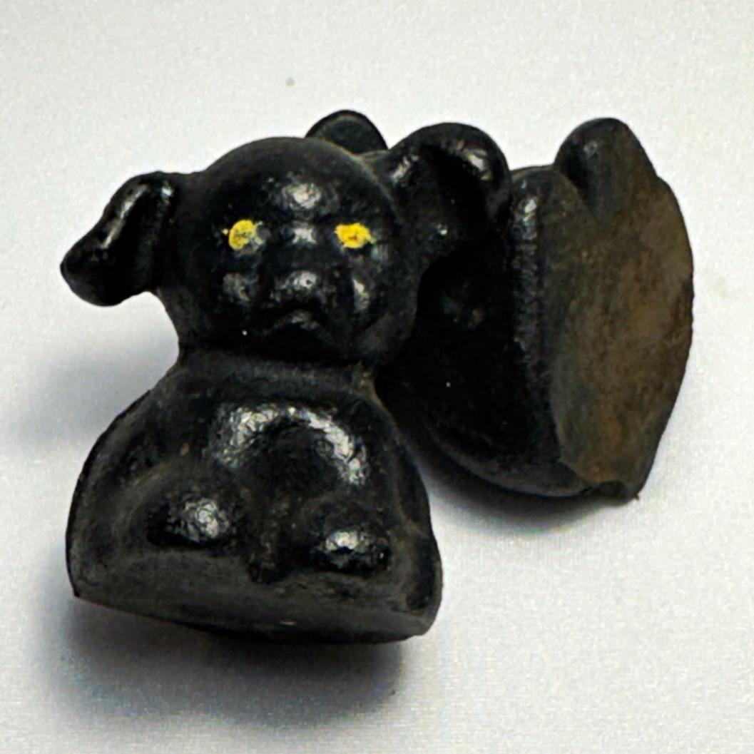Vintage Pair Miniature Cast Iron Puppy Dogs Painted Antique Folk Art 1 3/4” Tall