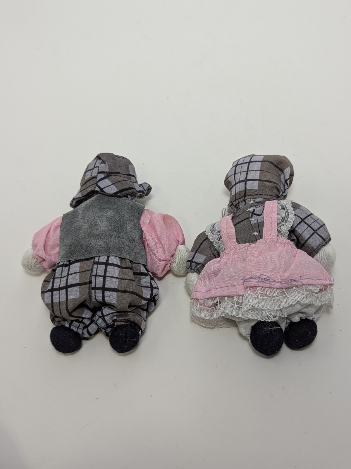Vintage Pair of DUTCH girl & boy DOLLS in PLAID Outfits, Ceramic Faces,…