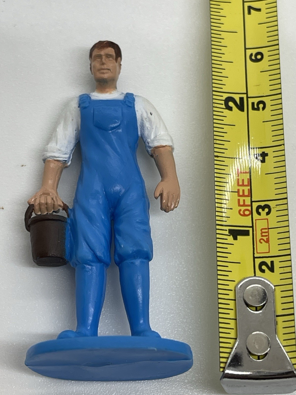 Toy Farmer Figurine Vintage Holding Bucket 2”