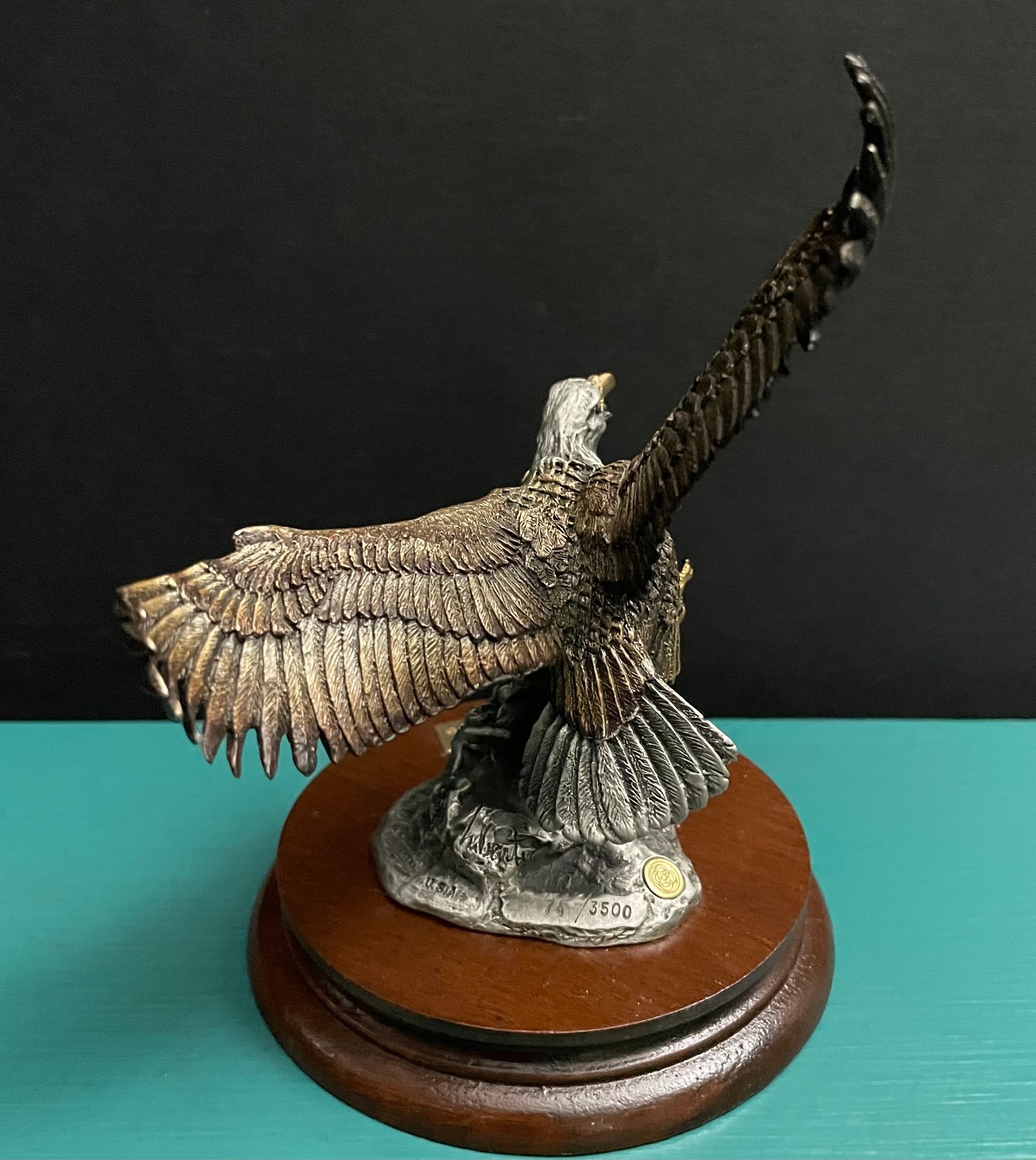 Chilmark Liberty Painted Pewter American Bald Eagle Flight Patriotic Art Statue