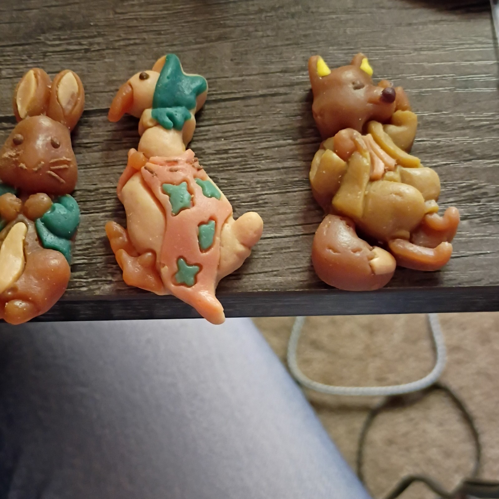 Hand Painted Resin Rabbit Figurines Set of 4 Brown Green Pink Beige Painted