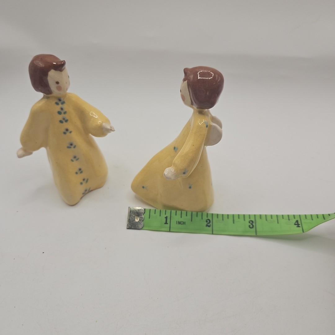 Two Vintage Yellow Angel Figures 3.5 Inches Tall