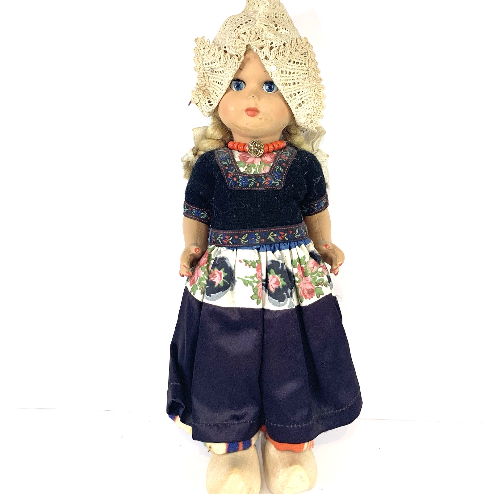 Vintage Holland Dutch Doll Traditional Dress Clogs Eyes Open Close Bobble Head