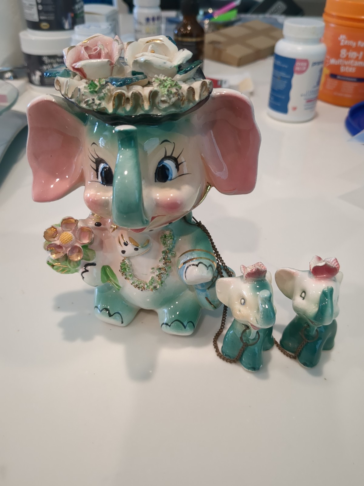 Vintage! Fairyland Import Chained Anthropomorphic Elephant & Babies – Japan