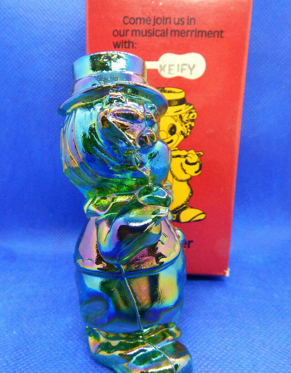 MOSSER ART SOLID GLASS ~ KEIFY THE FIDDLER CLOWN ~ DARK GREEN CARNIVAL~ WITH BOX