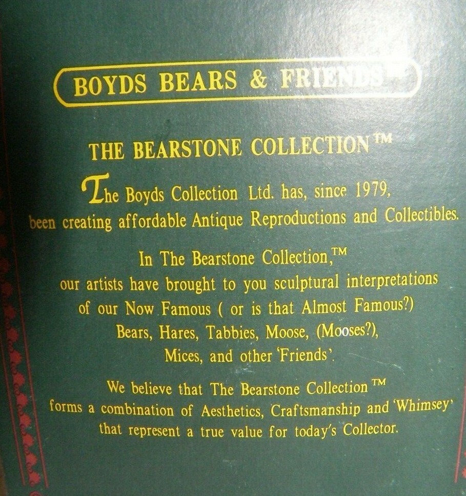 BOYDS BEARS: “Bailey…Honey Bear” 3 1/2 inch Resin figurine 1994