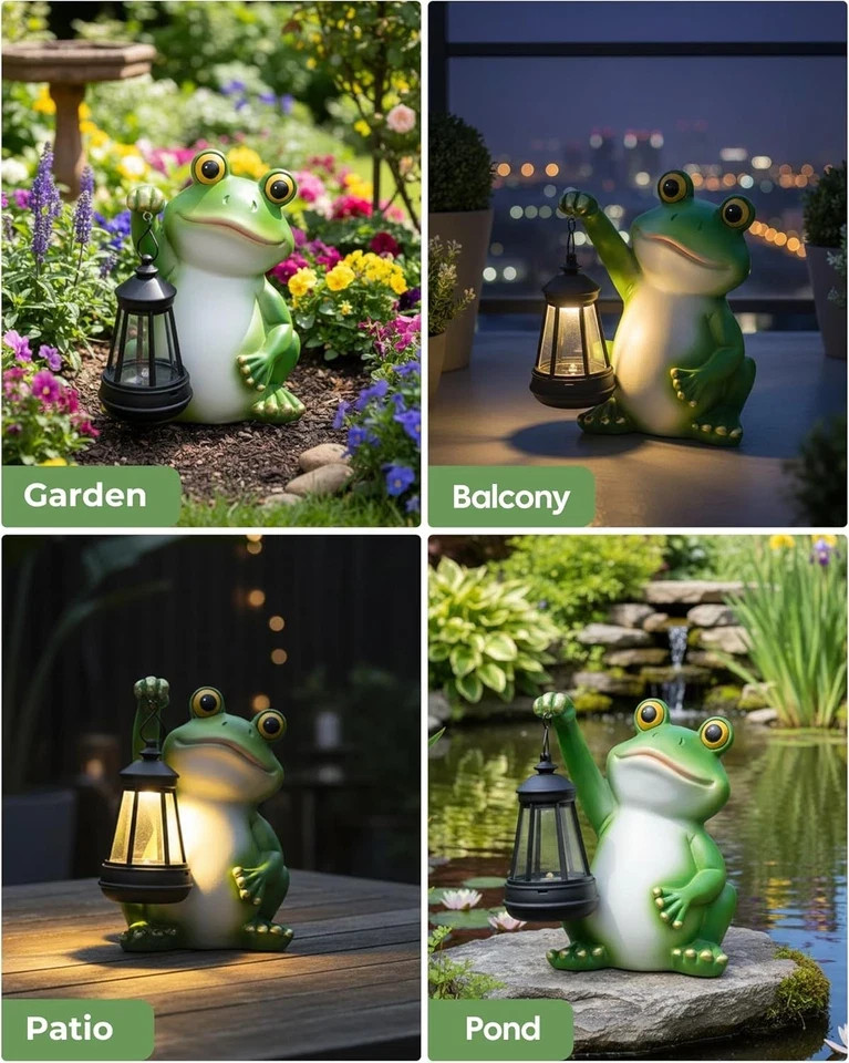 Solar Frog Garden Statue Light Outdoor Waterproof Decorative Lantern Green