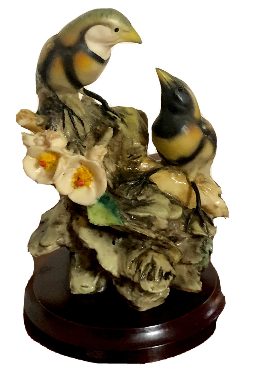 Vintage Porcelain Pair Of Birds And Flowers Hand Painted In Matt Finish