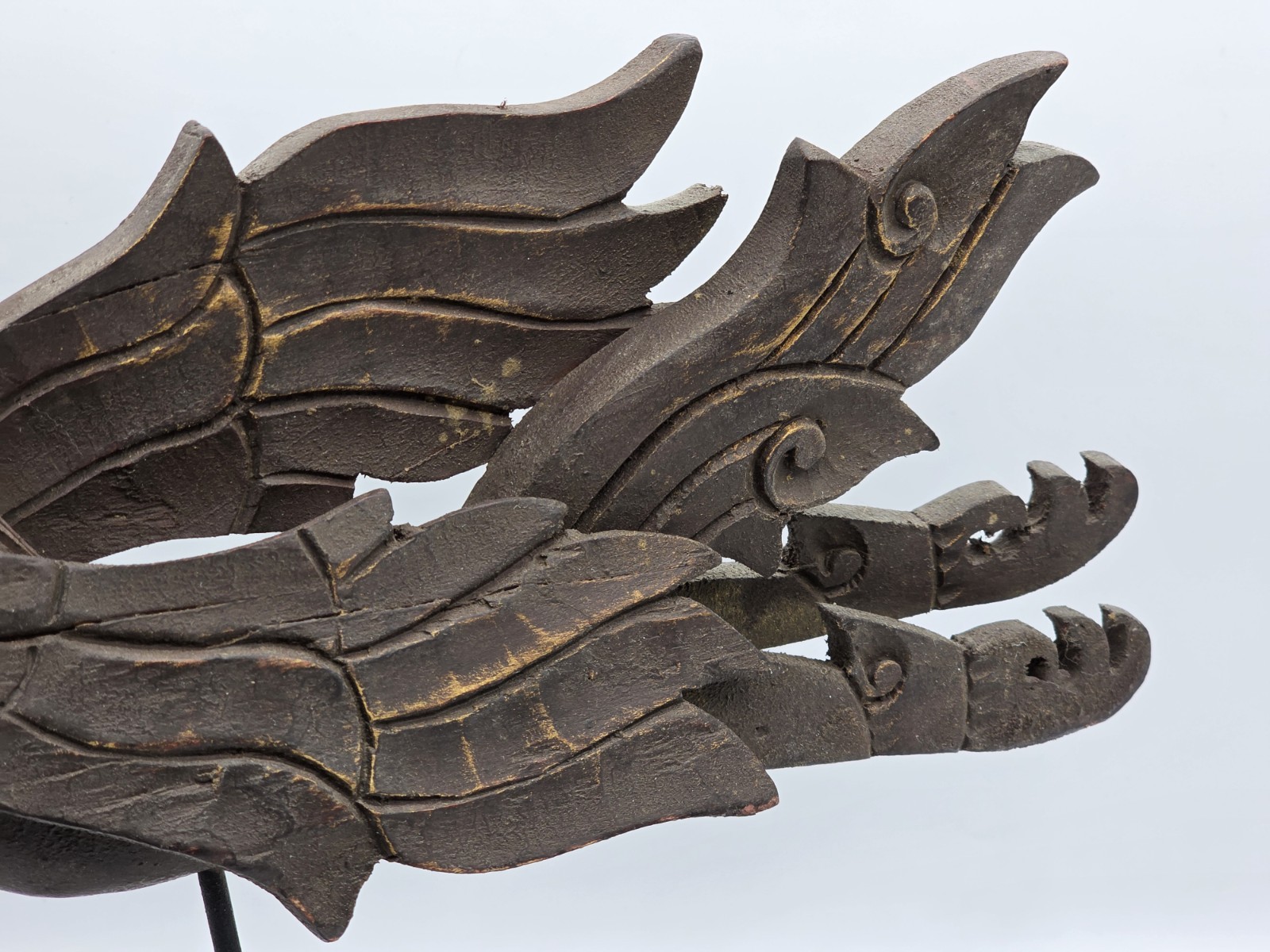 Mid Century Thailand Wood Carved Sculpture Phoenix Dragon Hand Carved