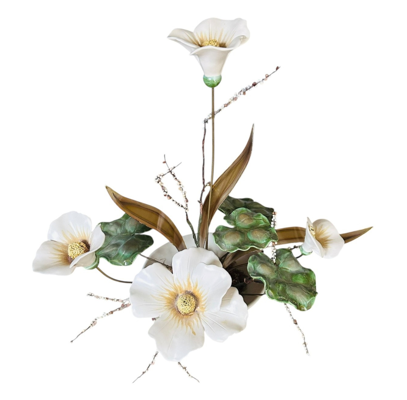 Vtg Ceramic & Metal Flower arrangement by Winifred Cole? MCM 14″h