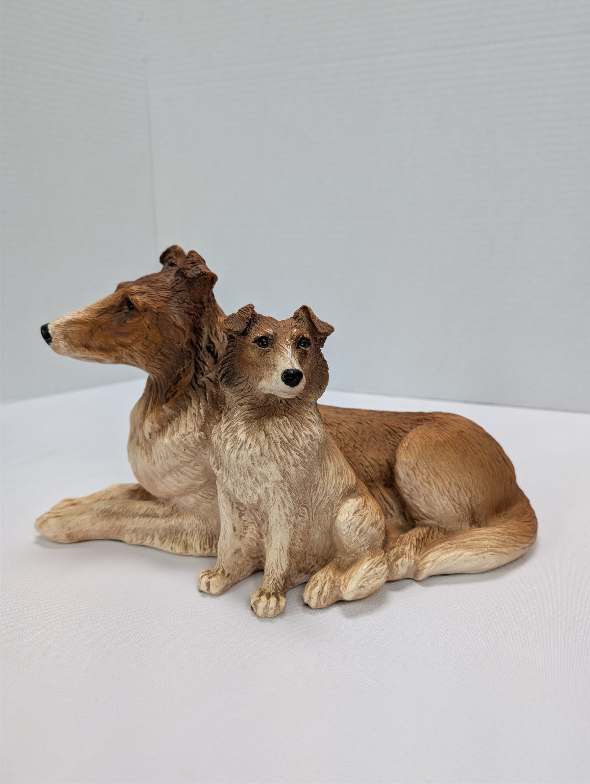Vintage Collie Homco Adult Mom/Dad & Puppy USA Resin Large Lassie Dog Figurine