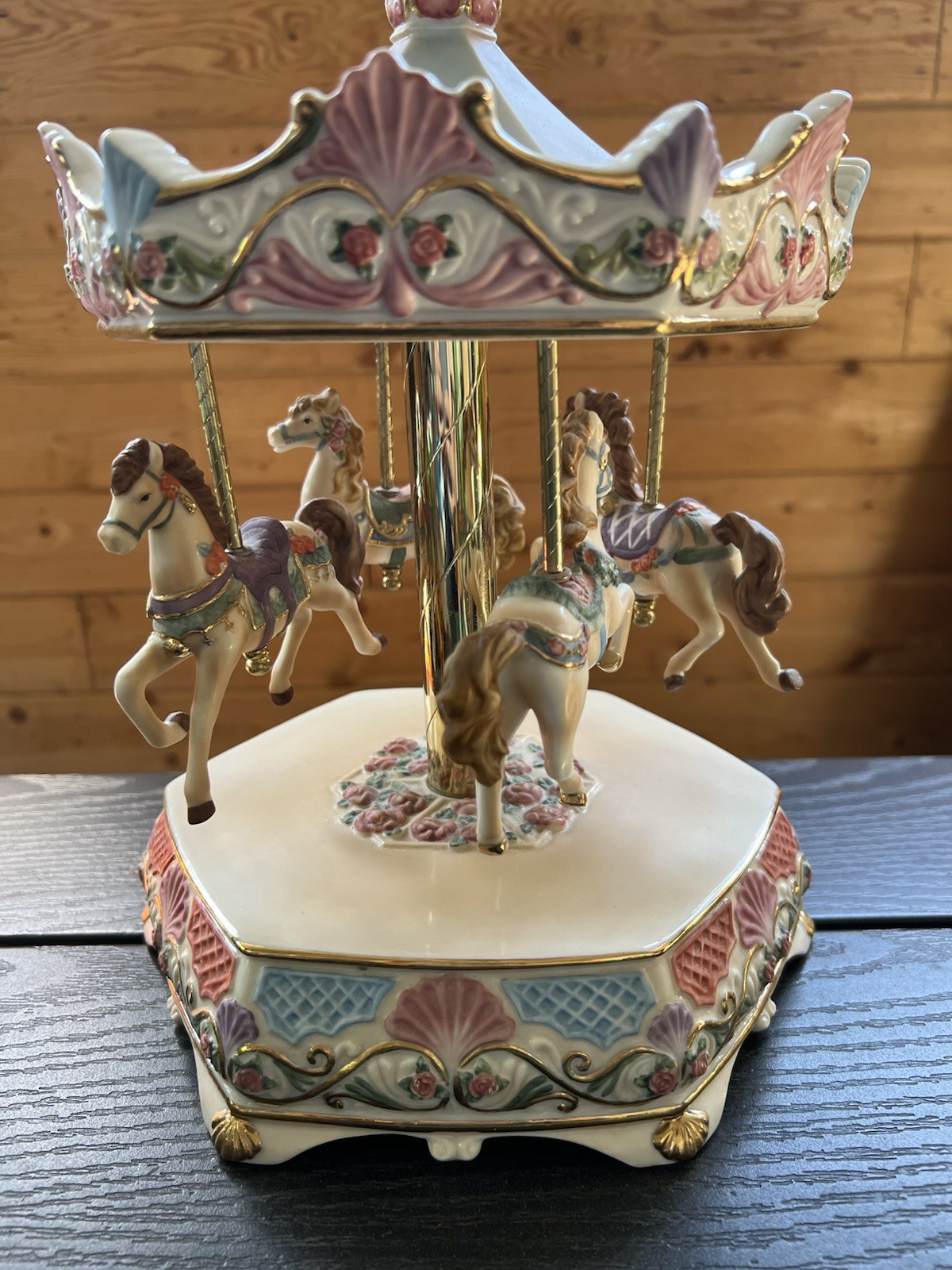 RARE VTG 2001 Home Interiors Ceramic Porcelain Horse Carnival Carousel Music Box