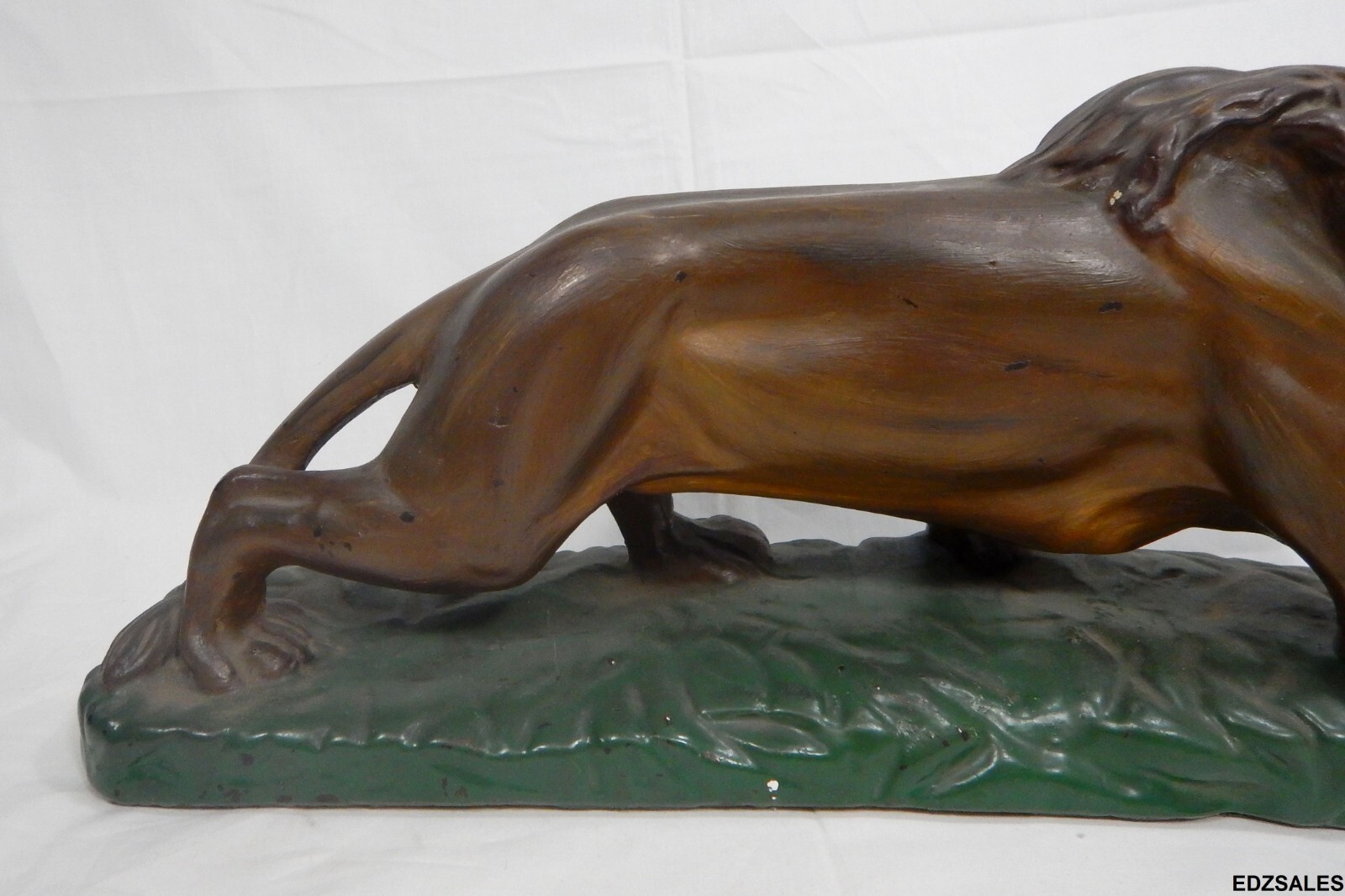 Large Prowling Lion Chalkware Statue Natural Attack Stance
