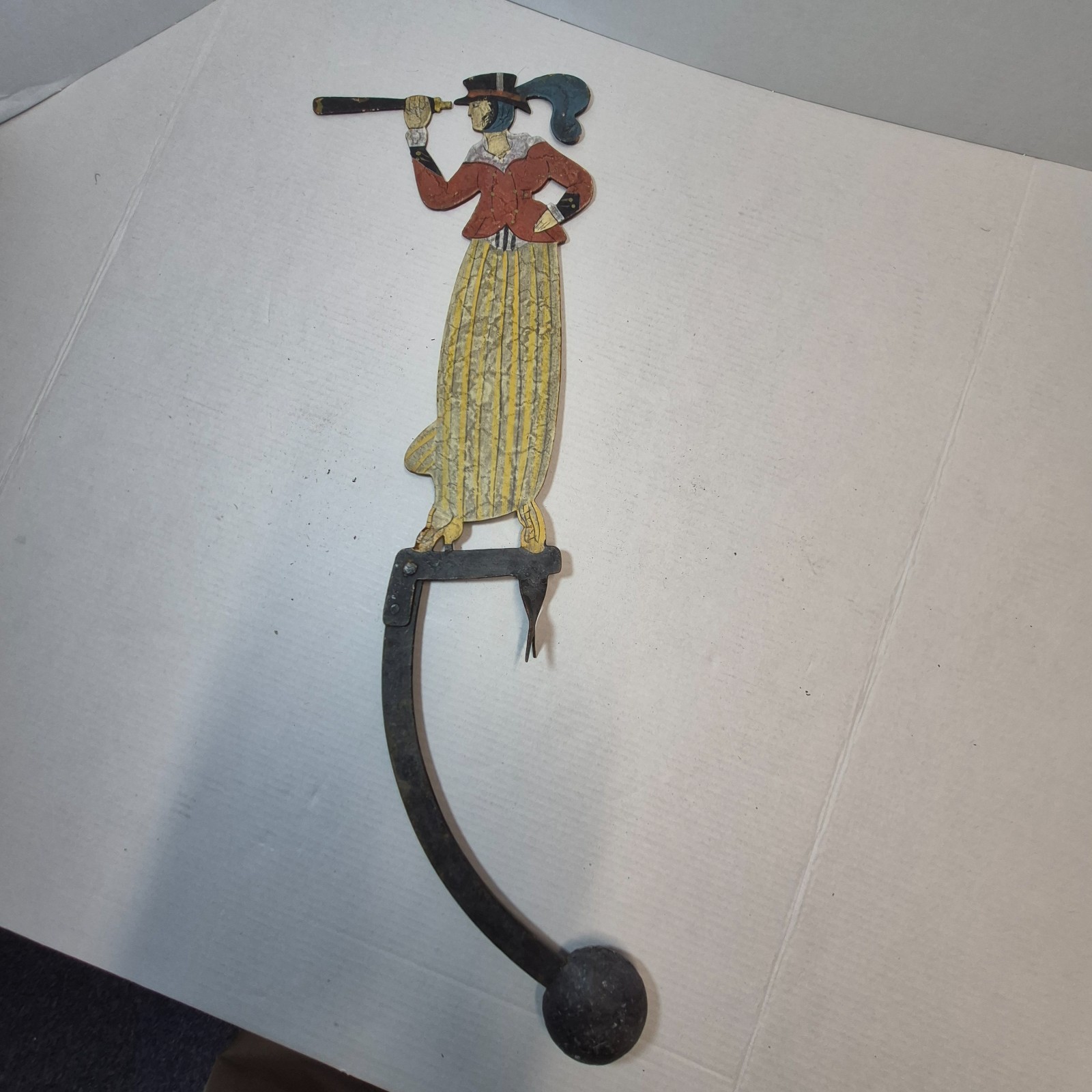 Vtg Nautical Metal Balancing Figurines Nautical Female and Flag Waving Male