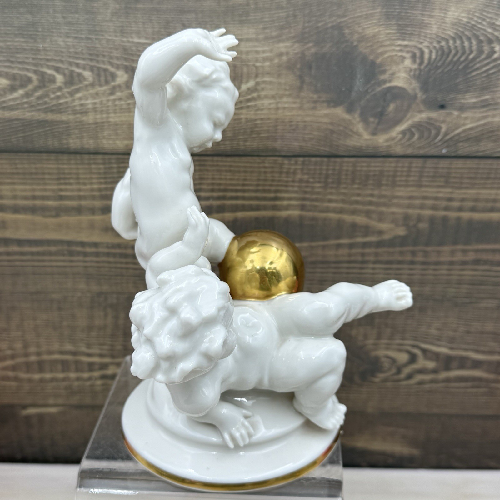 Karl Tutter Signed Children Cherubs on Gilt Sphere Hutschenreuther Selb MCM