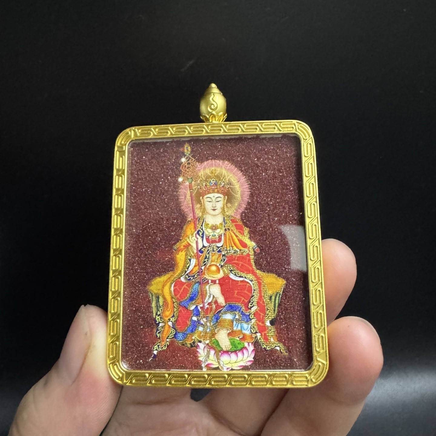 Ksitigarbha Thangka Locket,Sand Texture Gau Pendant Box Unisex Buddhist Necklace