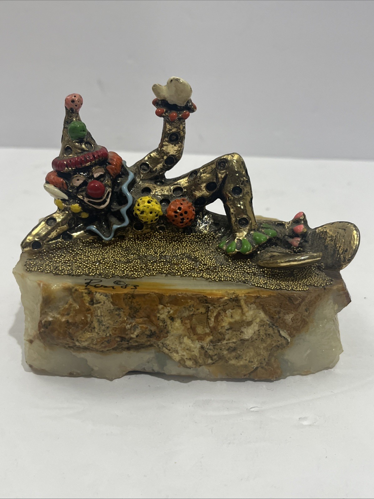 Vintage Ron Lee 1983 Sculptor Pinky The Clown Laying Down 24kt Plated Figurine