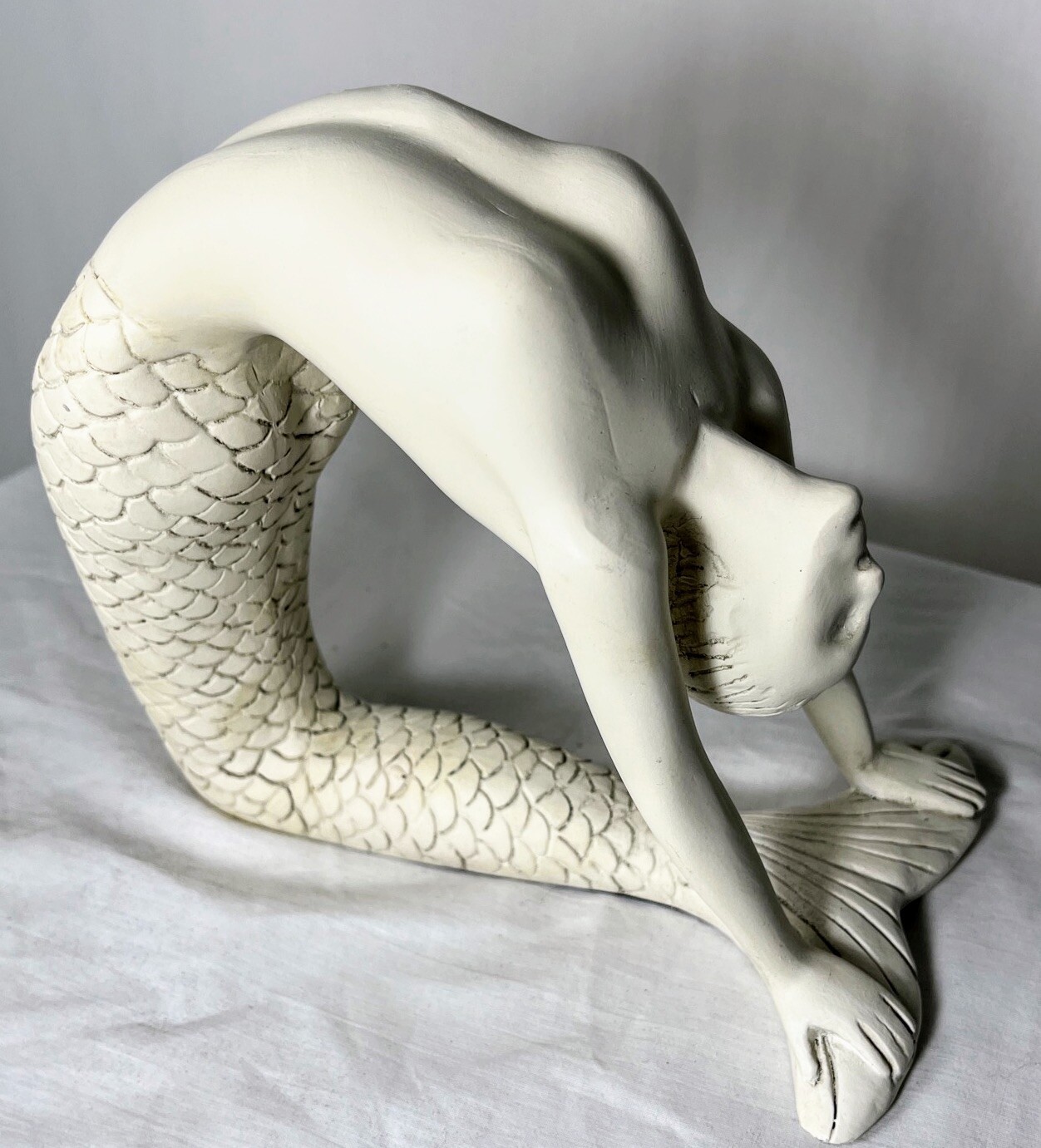 New White Ivory Slightly Distressed Sculptured Mermaid Stretching
