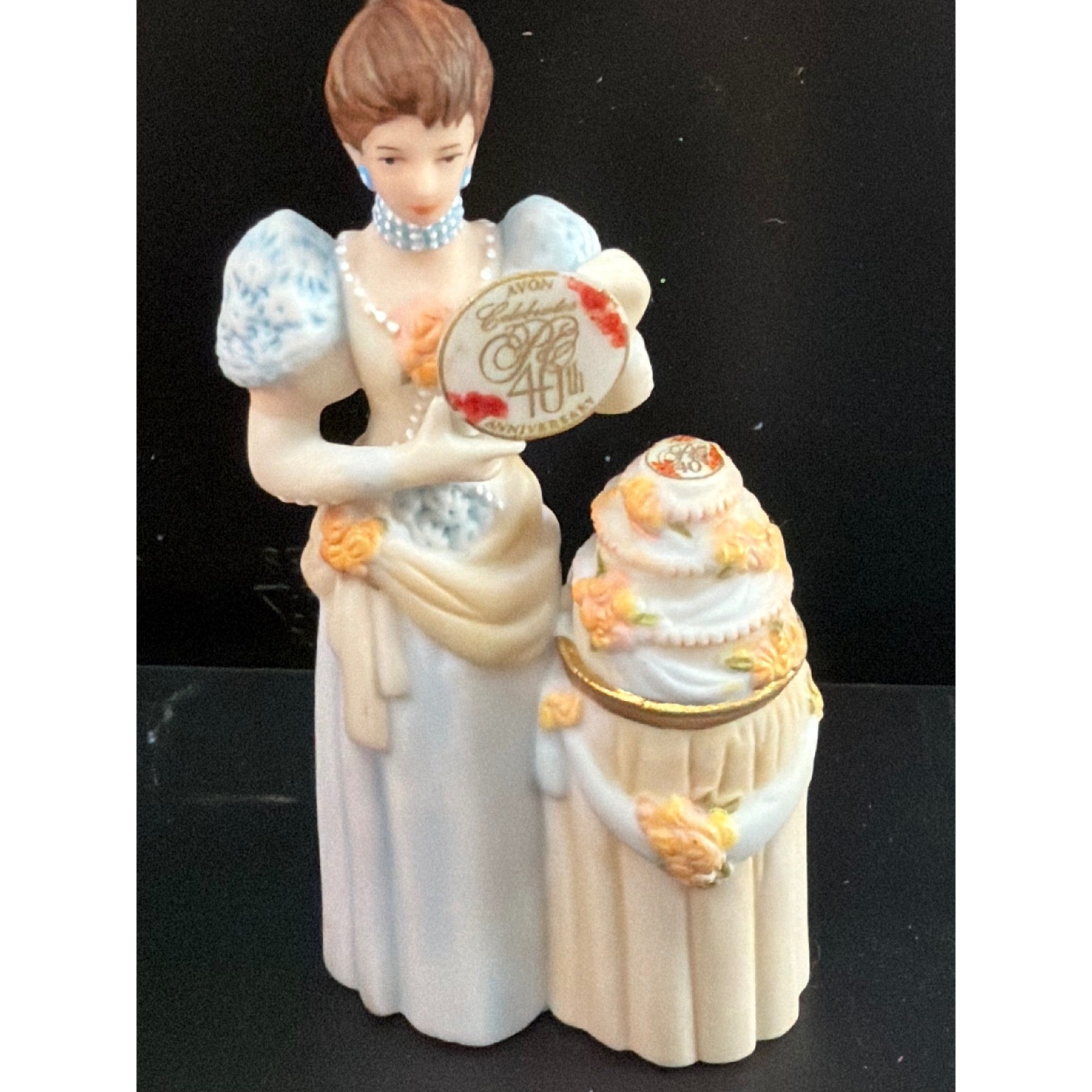 Avon Celebrates 40th Anniversary Porcelain Figurine Victorian Woman Cake Bisque