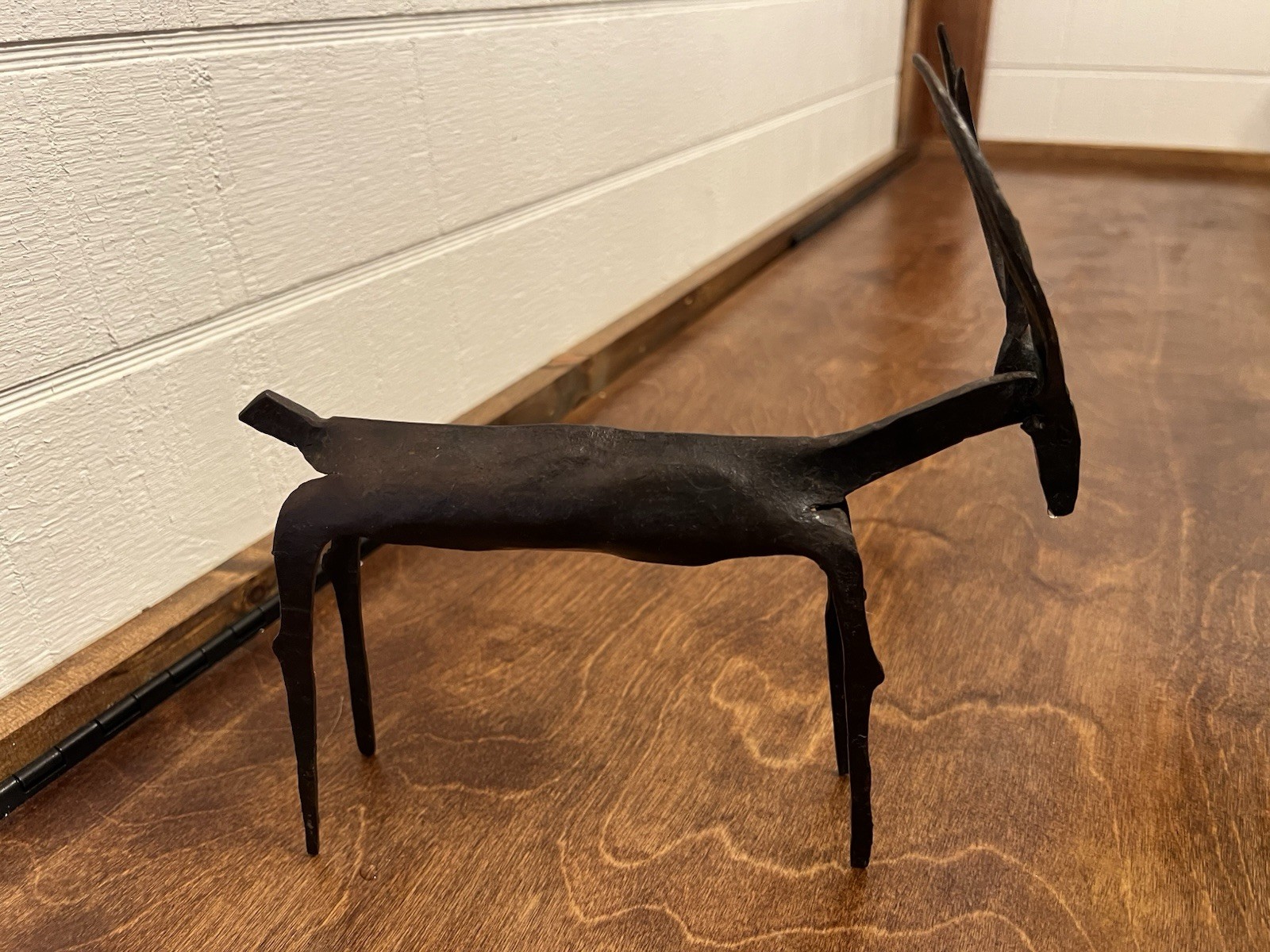 Pair Of Brutalist Wrought Iron Deer Figures Rustic Primitive Decor