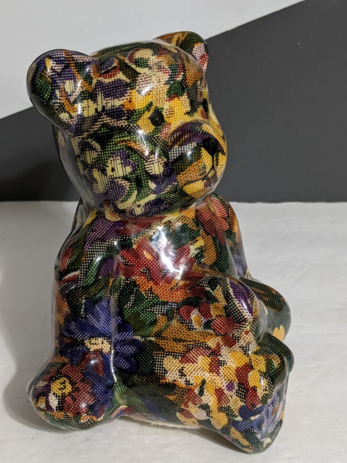 Patchwork Joan Baker Designs Floral Pattern Teddy Bear Figurine Shelf Sitter