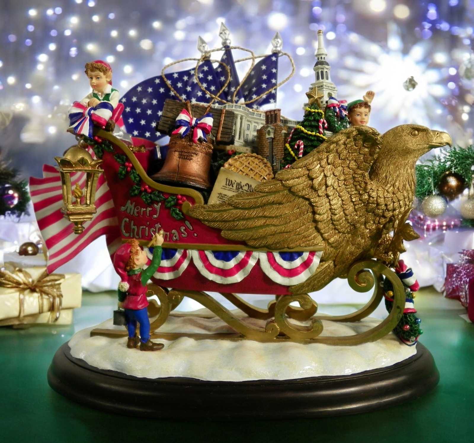 Danbury Mint AMERICAN PRIDE Sleigh Christmas Statue Americana Patriotic