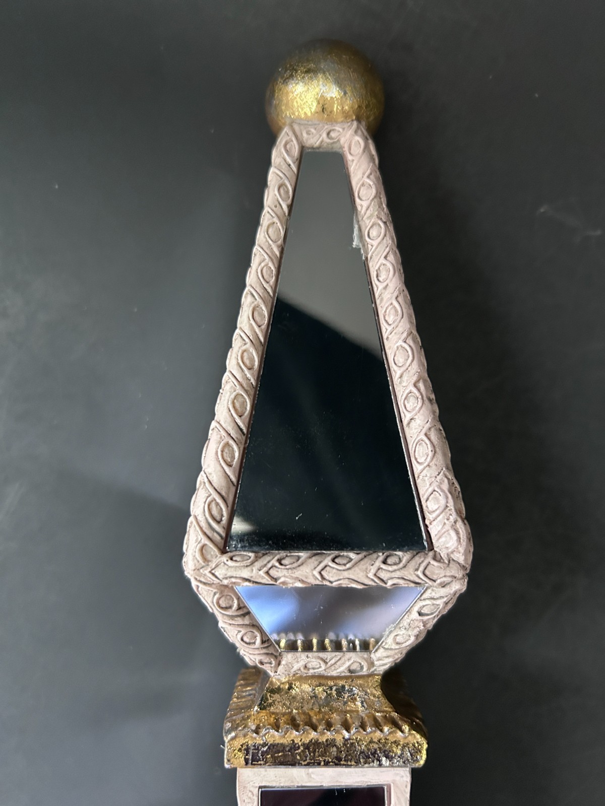 Vintage Hollywood Regency Mirrored Decorative Art Deco Gold Silver Obelisk 9.5″