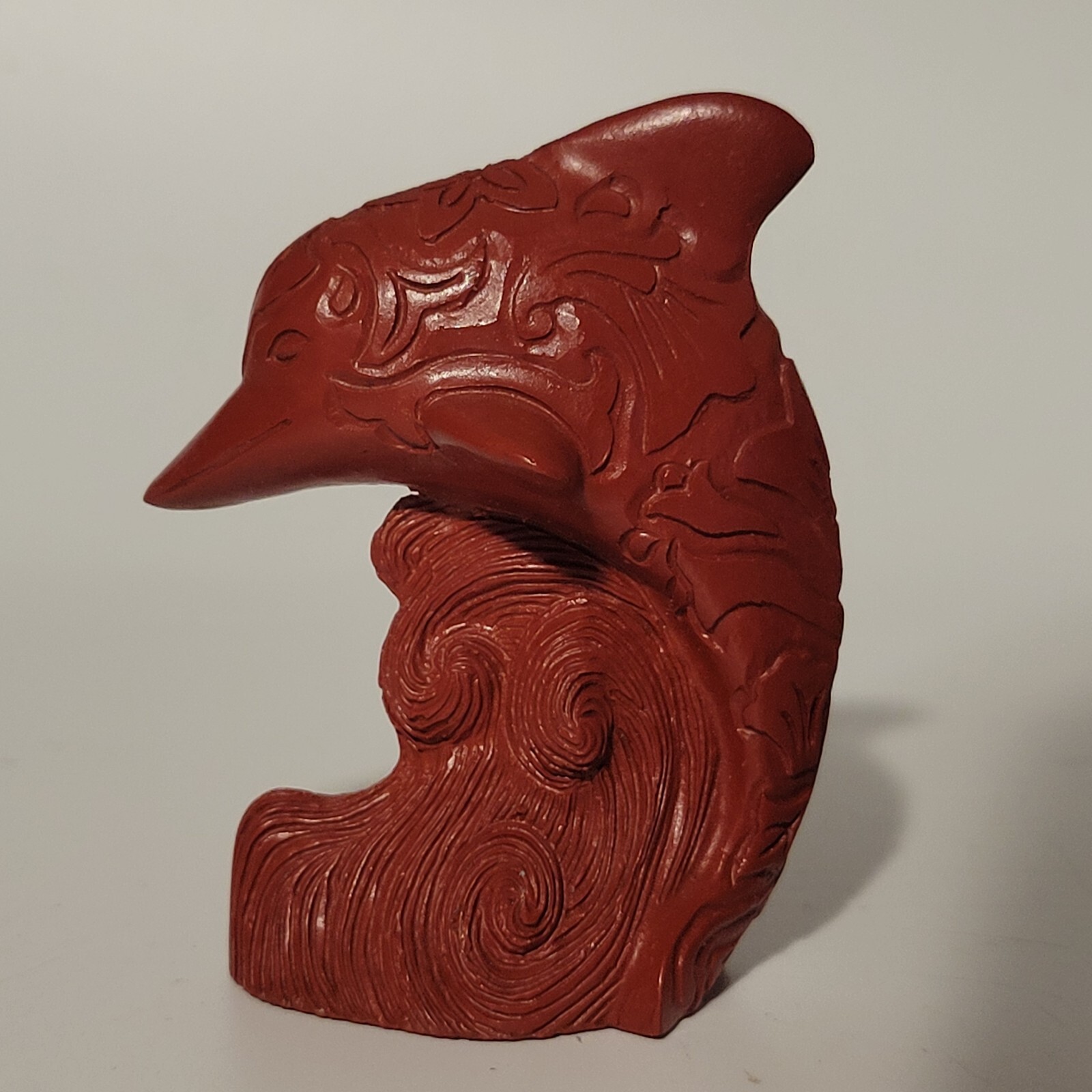 Lenox Red Engraved Dolphin Figurine Polynesian Tribal Hawaiian Ethnic Tattoo
