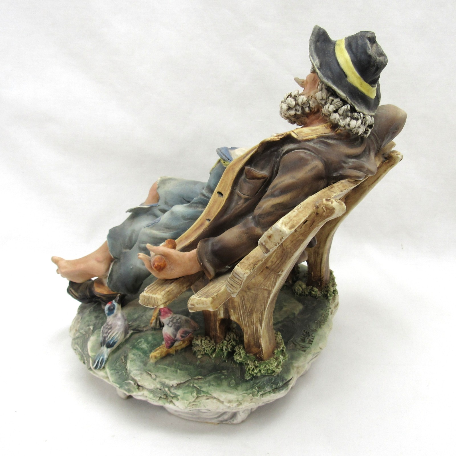 Vintage CAPODIMONTE Hand Painted Porcelain Figurine Hobo Italian Signed 1950s