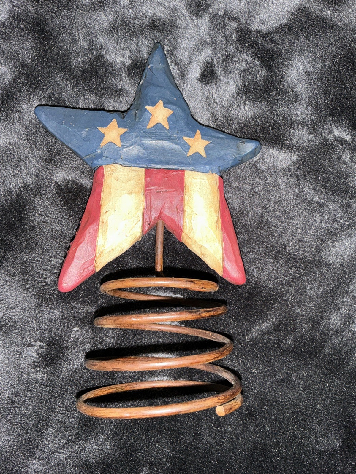 VTG Rare Suzi Skoglund Blossom Bucket Patriotic Flag Star Tree Topper SUZI RESIN